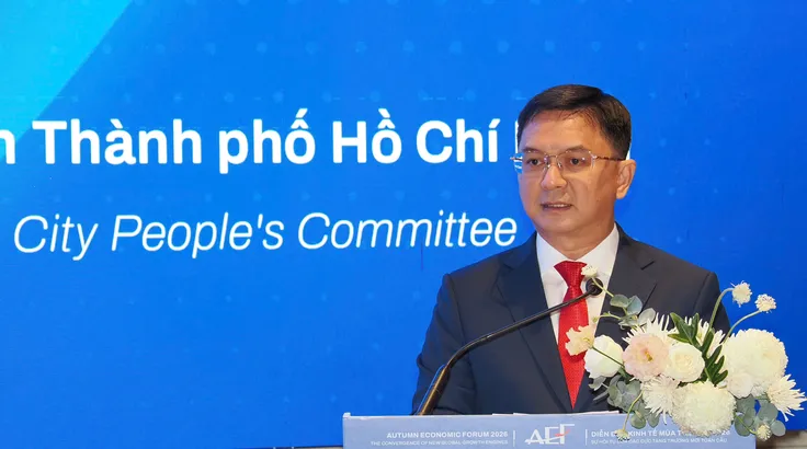 Phó Chủ tịch UBND TPHCM Nguyễn Mạnh Cường phát biểu tại Diễn đàn Công nghệ Tương lai Việt Nam - Ấn Độ 2026 tại TPHCM. Ảnh: HOÀNG HÙNG
