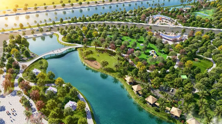 Không gian công viên và mặt nước được quy hoạch đan xen, đưa hoạt động đi bộ, thư giãn và vui chơi đến gần khu ở.