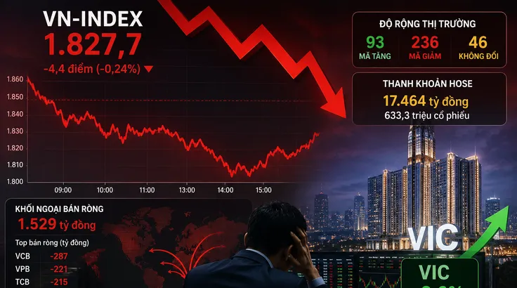 VIC 'gồng' hơn 14 điểm, VN Index vẫn chìm trong sắc đỏ