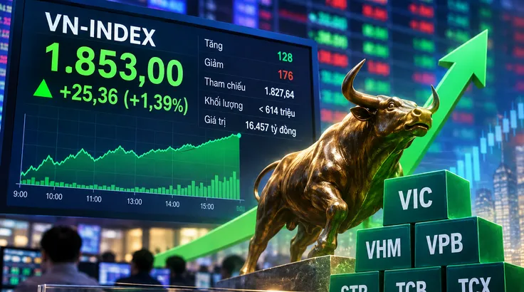 VN Index vượt 1.850 điểm, dòng tiền vẫn thận trọng