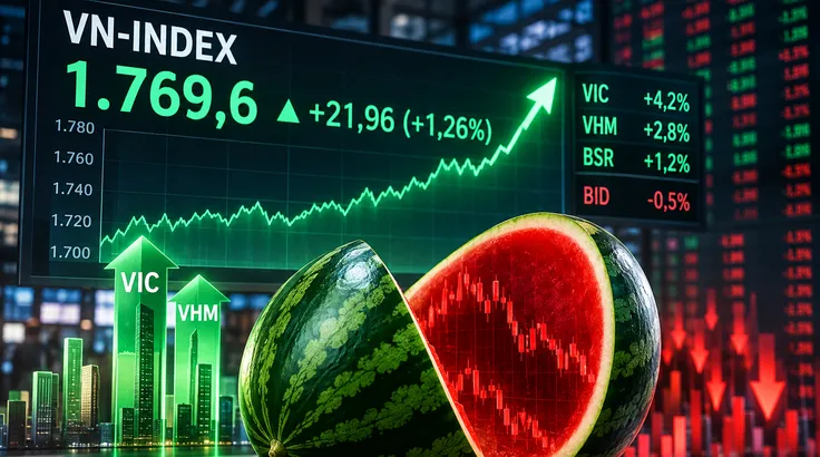 Áp lực bán gia tăng, VN Index ‘xanh vỏ, đỏ lòng’