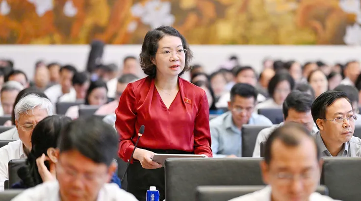 Đại biểu Mai Thị Phương Hoa góp ý về Luật Xử lý vi phạm hành chính sửa đổi. Ảnh: VIẾT CHUNG