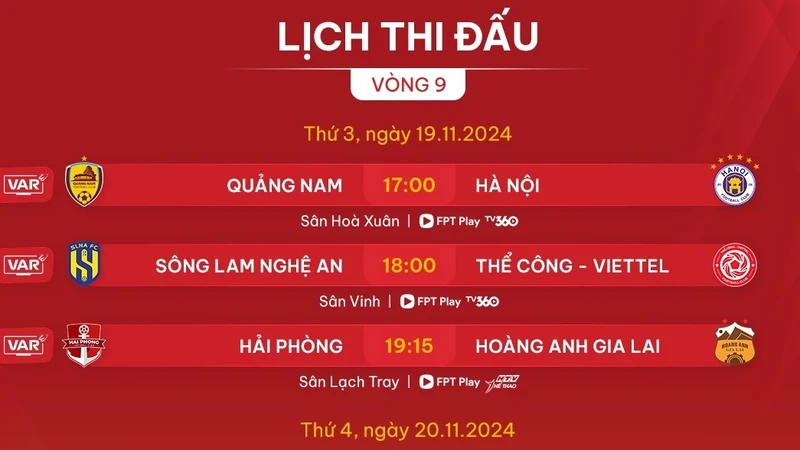 Lịch thi đấu vòng 9 LPBank V-League 2024-2025