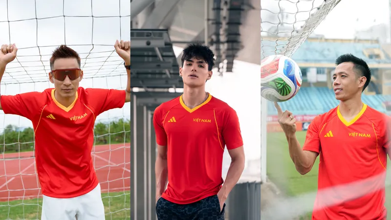 Các ngôi sao của thể thao Việt Nam như Nguyễn Văn Quyết, Caleb Nguyễn và Phạm Tiến Sản tươi tắn trong trang phục “Việt Nam Đồng Sắc”.