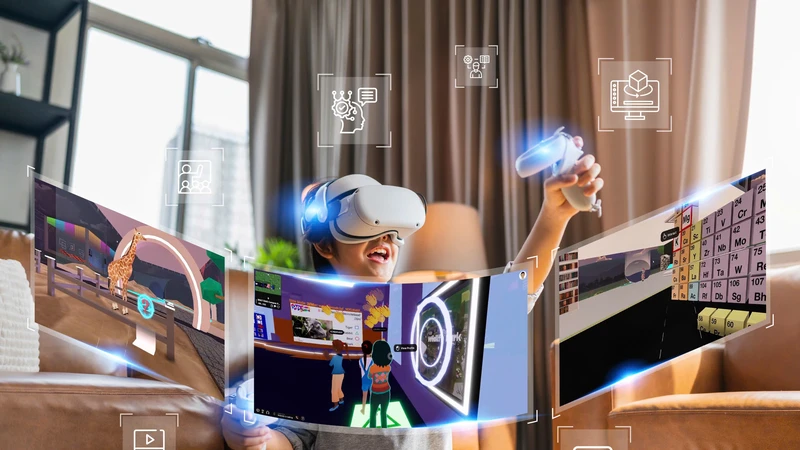Học sinh thực hành trong tiết học Metaverse 