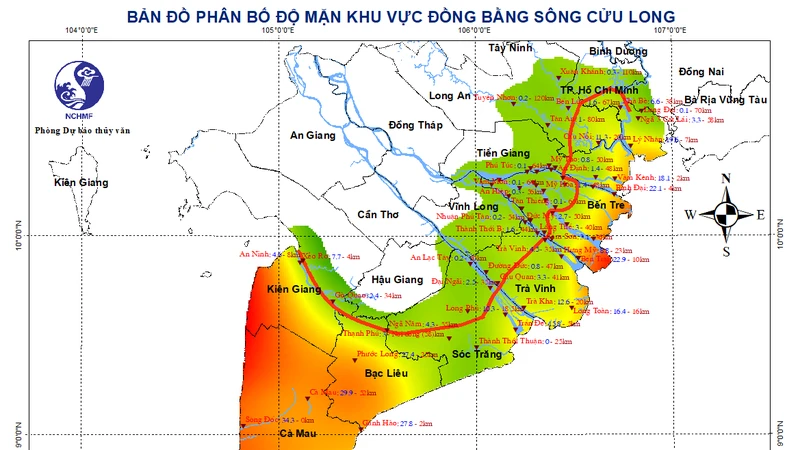 Bản đồ phân bổ độ mặn khu vực ĐBSCL