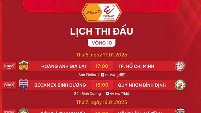 Lịch thi đấu vòng 10 LPBank V-League 2024-2025