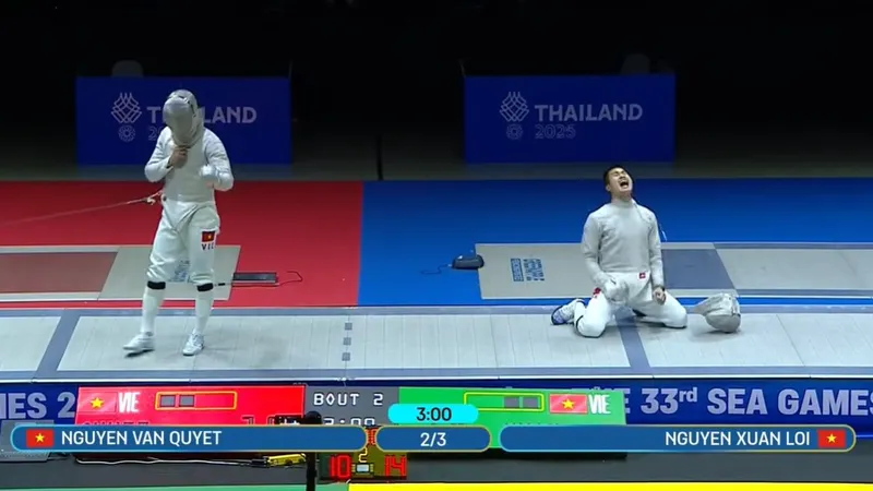 Kiếm chém nam: Nguyễn Xuân Lợi thắng Nguyễn Văn Quyết, lần lượt mang về HCV và HCB cho đoàn Việt Nam