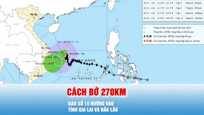 Podcast bản tin tối 30-11: Bão số 15 hướng về bờ biển phía Đông tỉnh Gia Lai-Đắk Lắk
