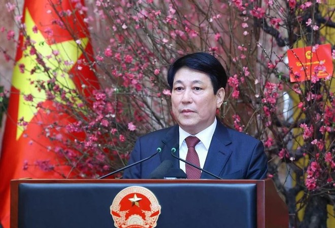 State President Luong Cuong speaks at the meeting. (Photo: VNA)