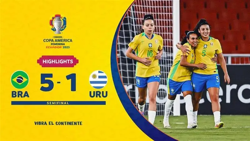 Brazil vs Uruguay 5-1: Amanda Gutierres tỏa sáng cú đúp, Gio Garbelini, Marta, Dudinha chốt hạ chiến thắng, Dornelles nhận thẻ đỏ, Brazil gặp nữ Colombia ở chung kết Copa America 2025 