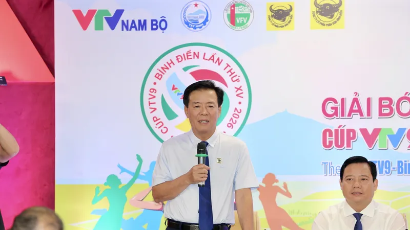 Ông Ngô Văn Đông - Tổng giám đốc Cty CPPB Bình Điền - khẳng định đây là sự kiện bóng chuyền đỉnh cao cấp CLB của Việt Nam. Ảnh: DŨNG PHƯƠNG 