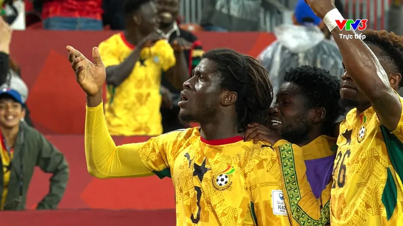 Các cầu thủ Ghana giành chiến thắng đầy cảm xúc ở trận ra quân World Cup 2026. ẢNH: VTV 