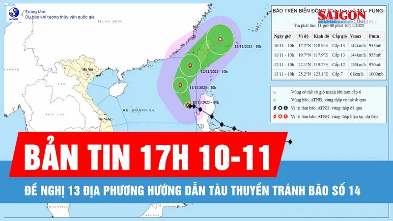 Bản tin 17 GIỜ 10-11: Đề nghị 13 địa phương hướng dẫn tàu thuyền tránh bão số 14
