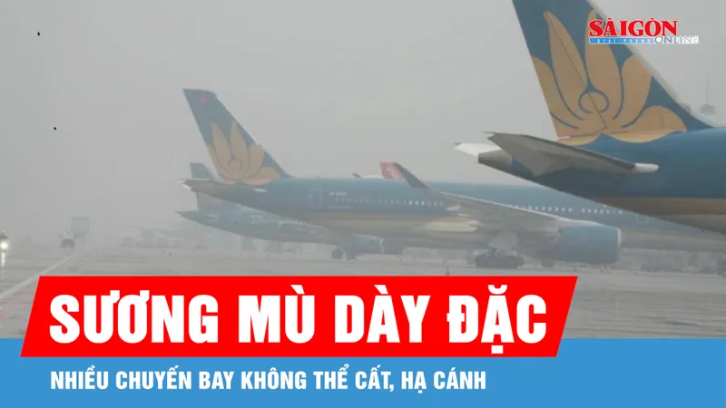 Sương mù dày đặc tại sân bay Nội Bài, nhiều chuyến bay không thể cất, hạ cánh