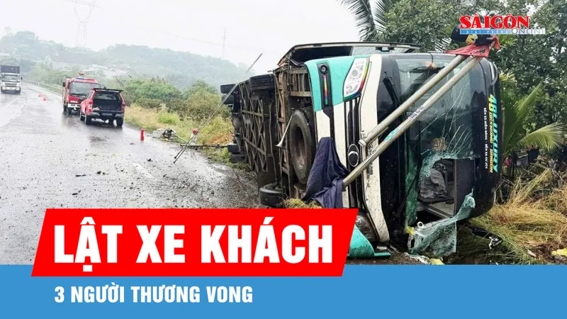Lật xe khách trên Quốc lộ 14 khiến 3 người thương vong