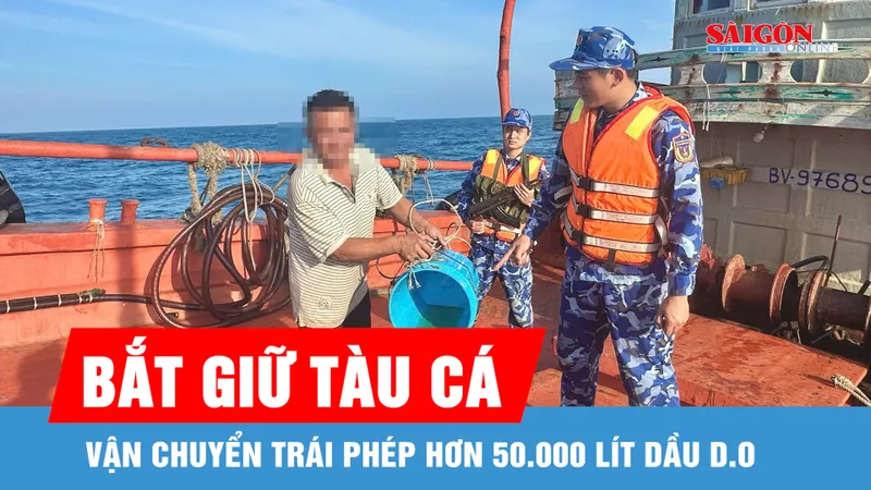Bắt giữ tàu cá vận chuyển trái phép hơn 50.000 lít dầu D.O