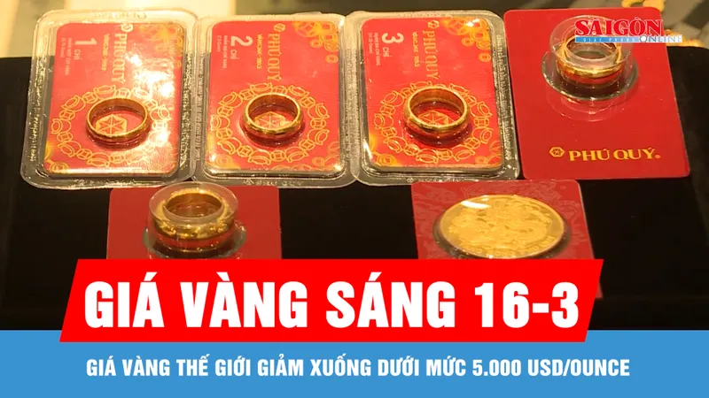 Giá vàng đầu giờ sáng 16-3 tiếp tục điều chỉnh giảm