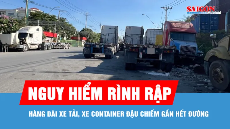 Xe tải, xe container lấn chiếm lòng đường gây mất an toàn giao thông