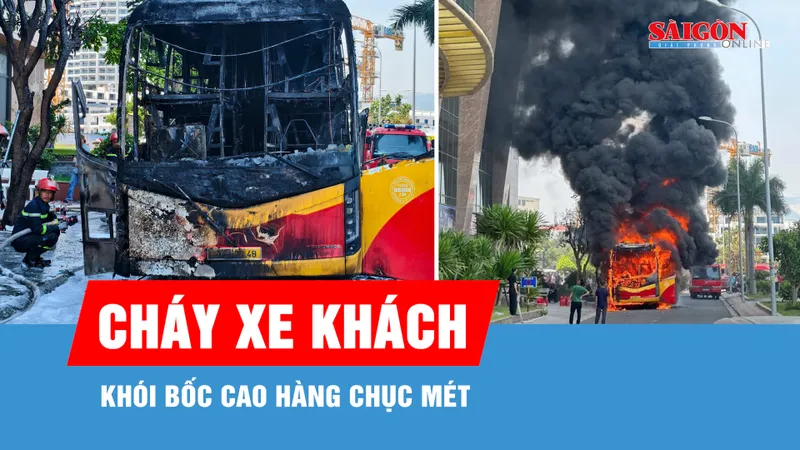 Nha Trang: Cháy xe khách, khói bốc cao hàng chục mét