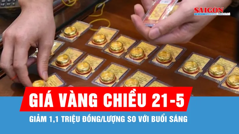 Chiều 21-5, giá vàng giảm 1,1 triệu đồng/lượng so với buổi sáng