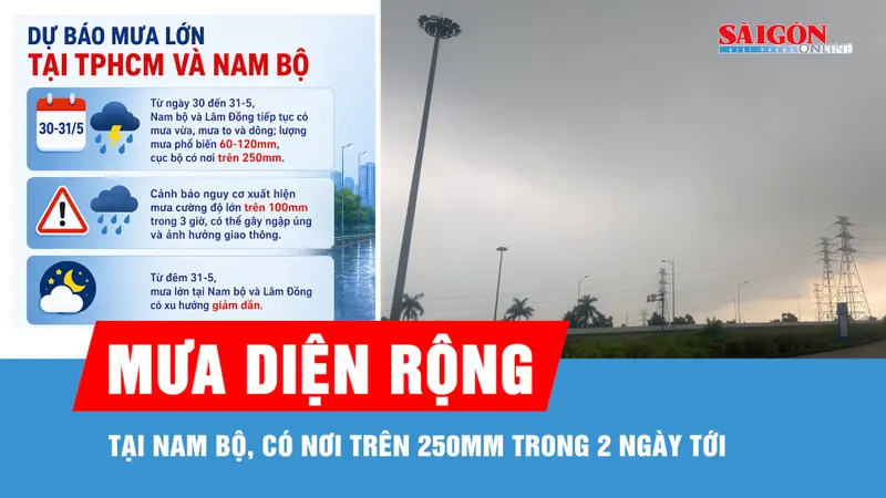 Nam bộ có mưa vừa và dông, có nơi trên 250mm trong 2 ngày tới