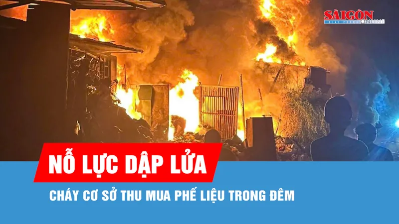 Quảng Ngãi: Nỗ lực dập tắt vụ cháy cơ sở thu mua phế liệu trong đêm