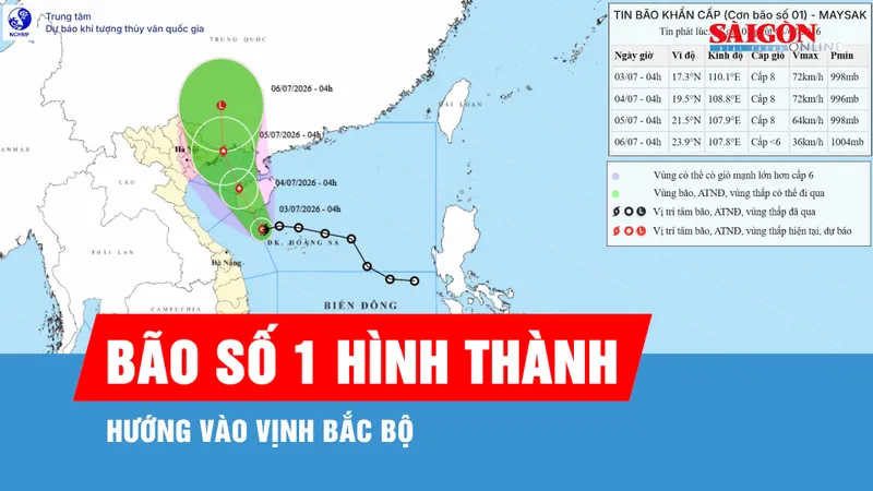 Bão số 1 hình thành, hướng vào vịnh Bắc bộ