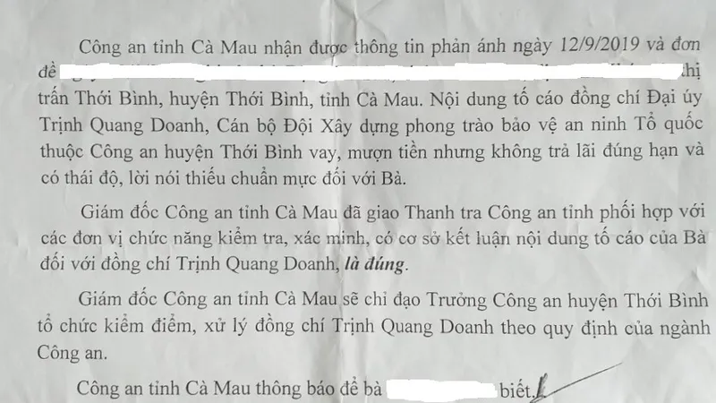  Kiểm điểm đại úy công an vì có thái độ thiếu chuẩn mực với chủ nợ