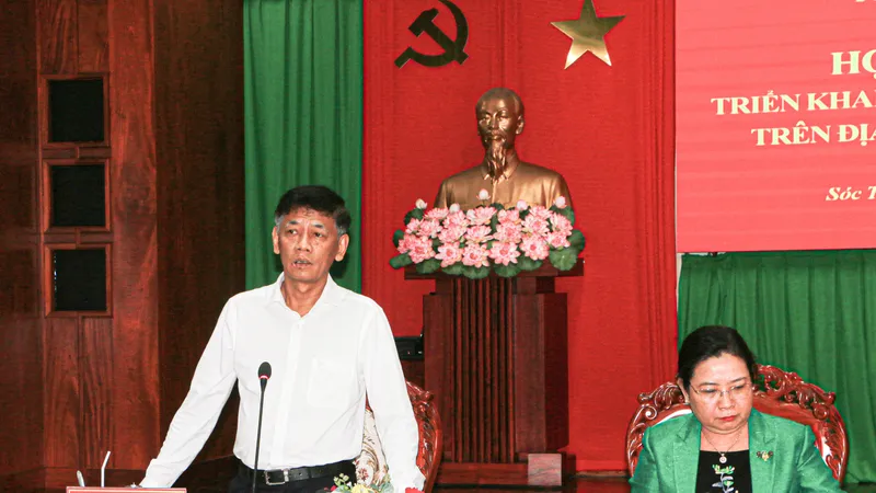 Bí thư tỉnh ủy Sóc Trăng Lâm Văn Mẫn phát biểu tại lễ triển khai thực hiện xóa nhà tạm, nhà dột nát trên địa bàn tỉnh