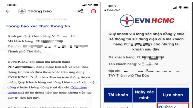 EVNHCMC gửi thông báo qua app cho các chủ thể hợp đồng đã cài đặt ứng dụng 