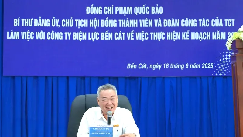 Ông Phạm Quốc Bảo, Chủ tịch HĐTV EVNHCMC phát biểu chỉ đạo trong buổi làm việc với CTĐL Bến Cát - Ảnh DUY ĐOÀN
