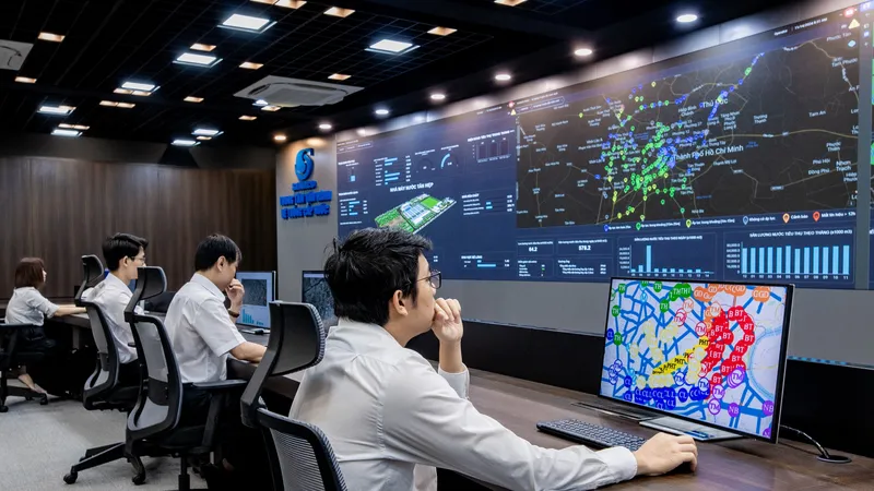 Trung tâm vận hành hệ thống cấp nước giúp SAWACO đẩy mạnh ứng dụng số trong quản lý cấp nước (ẢNH: ĐINH BÍCH)
