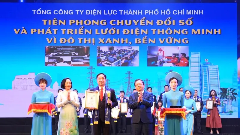 Ông Nguyễn Thanh Nhã, Phó Tổng giám đốc EVNHCMC đại diện Tổng công ty nhận giải thưởng 