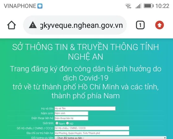 Nghệ An ra mắt website tiếp nhận người dân ở các tỉnh phía Nam đăng ký về quê