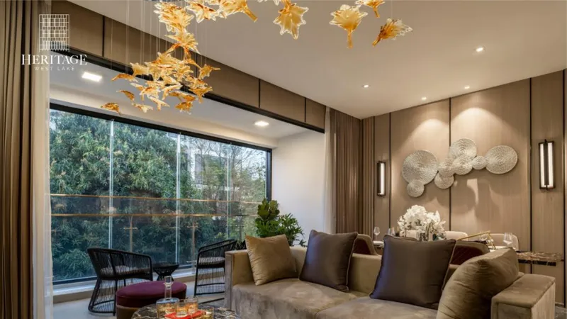 Thiết kế không gian phòng khách căn hộ 3 phòng ngủ tại nhà mẫu Heritage West Lake nhận được nhiều sự quan tâm từ khách hàng đến tham quan
