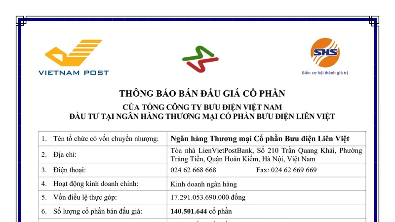 Việc thoái vốn khỏi LienVietPostBank của Vietnam Post không ảnh hưởng đến khách hàng