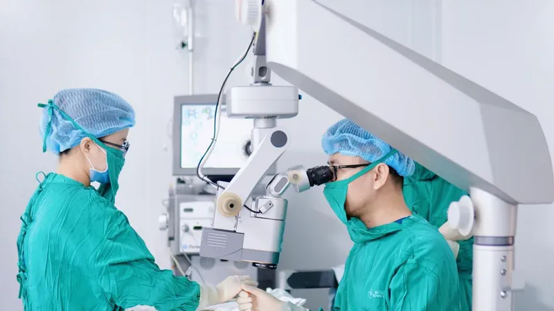 BS-CK2 Trần Bá Kiền đang phẫu thuật đặt Paul Glaucoma Implant vào mắt bệnh nhân bị glaucoma. Ảnh: BVCC