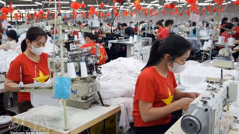 越南纺织品服装出口位居全国前列。图自越通社
