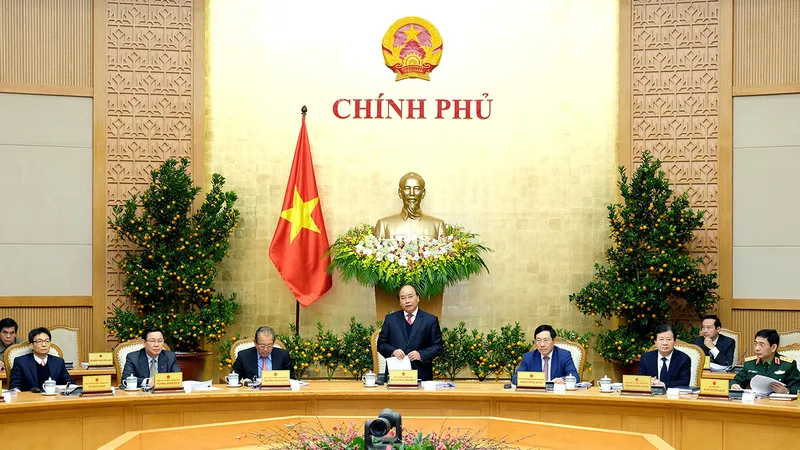 Thủ tướng Nguyễn Xuân Phúc chủ trì phiên họp Chính phủ thường kỳ tháng đầu năm 2018. Ảnh: VGP/Quang Hiếu