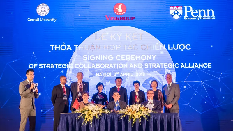 VinUni đã ký kết thỏa thuận hợp tác chiến lược với 2 đại học tinh hoa hàng đầu thế giới là Cornell và U Penn vào tháng 4-2018