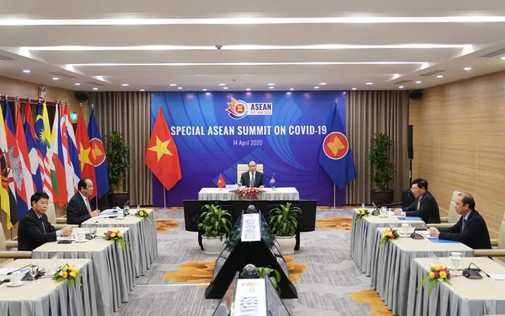 Hội nghị Cấp cao đặc biệt ASEAN về ứng phó dịch bệnh Covid-19. Ảnh: VIẾT CHUNG