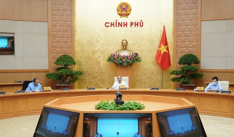 Thường trực Chính phủ họp về công tác phòng chống dịch Covid-19. Ảnh VIẾT CHUNG