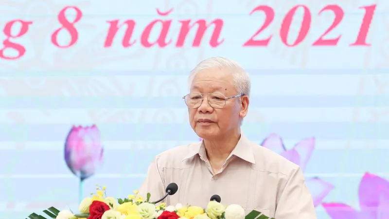 Tổng Bí thư Nguyễn Phú Trọng dự và phát biểu chỉ đạo tại hội nghị mặt trận. Ảnh: VIẾT CHUNG