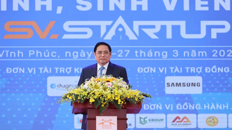 Thủ tướng Phạm Minh Chính phát biểu tại ngày hội khởi nghiệp, Ảnh: VGP