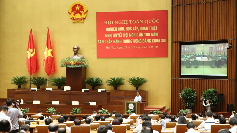 Hội nghị toàn quốc nghiên cứu, học tập, quán triệt Nghị quyết Hội nghị Trung ương lần thứ 5 khóa XIII. Ảnh: QUANG PHÚC