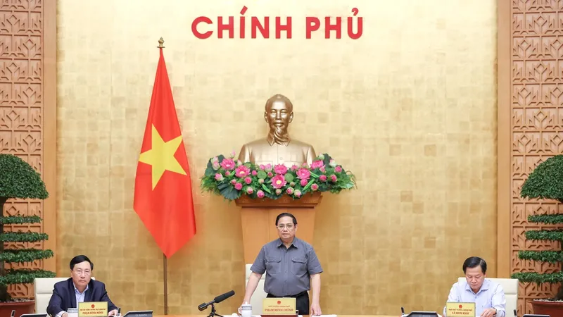 Thủ tướng Phạm Minh Chính phát biểu tại phiên họp Chính phủ chuyên đề về xây dựng pháp luật tháng 11-2022. Ảnh: VIẾT CHUNG