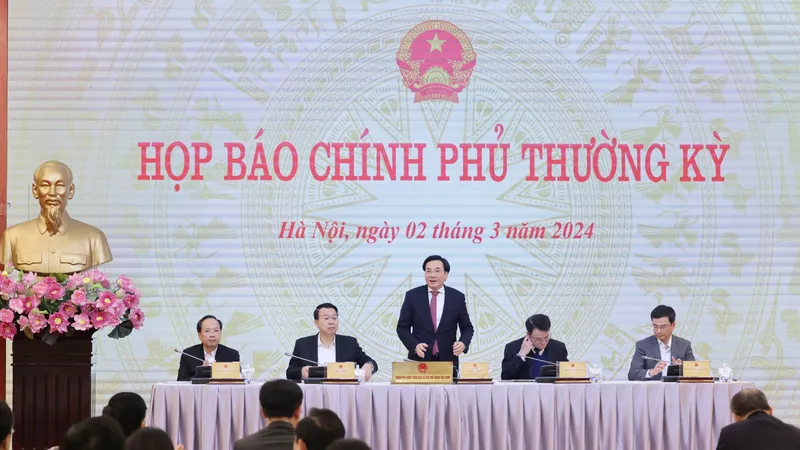 Quang cảnh buổi họp báo Chính phủ thường kỳ, chiều 2-3. Ảnh QUANG PHÚC