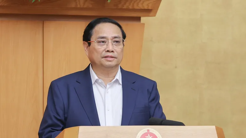 Thủ tướng Phạm Minh Chính phát biểu tại phiên họp Chính phủ chuyên đề xây dựng pháp luật, ngày 11-4. Ảnh: VIẾT CHUNG