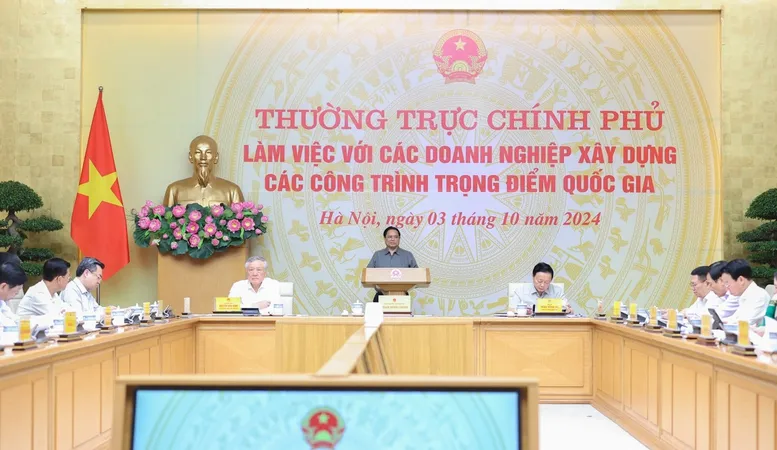 Thường trực Chính phủ làm việc với các doanh nghiệp xây dựng các công trình trọng điểm quốc gia. Ảnh: VIẾT CHUNG
